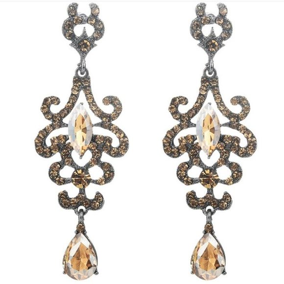 Elegant Gold and Silver Filigree Drop Earrings - Picture 1 of 3
